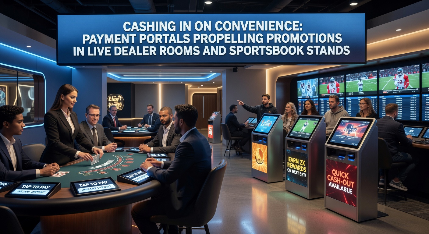 Dynamic graphic showing instant payment flows unlocking promotions across live dealer games and sportsbook interfaces, with glowing icons for quick deposits and bonus triggers