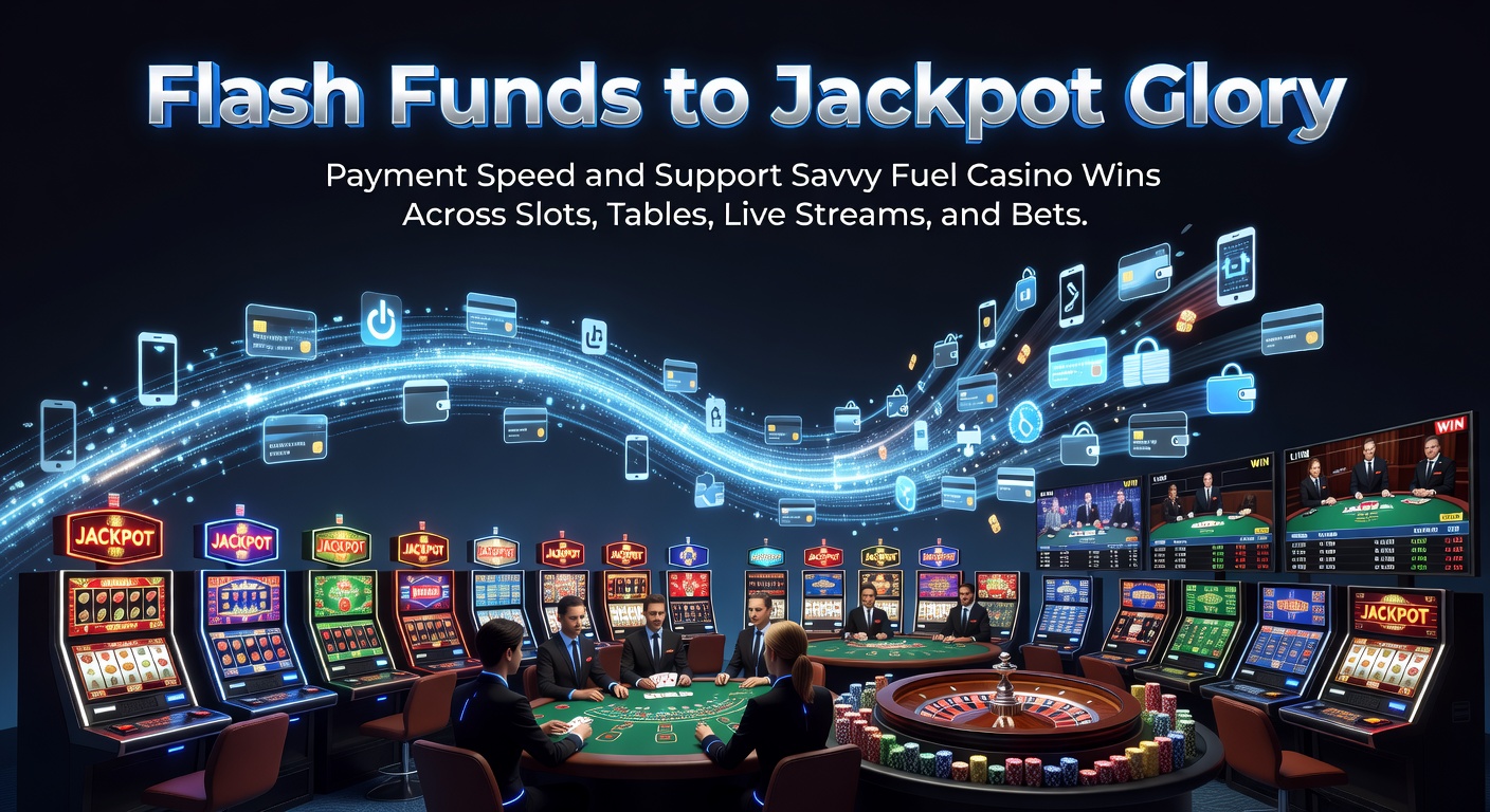 Dynamic graphic showing instant deposit arrows speeding toward glowing jackpot icons amid slots, card tables, live dealer streams, and betting odds boards
