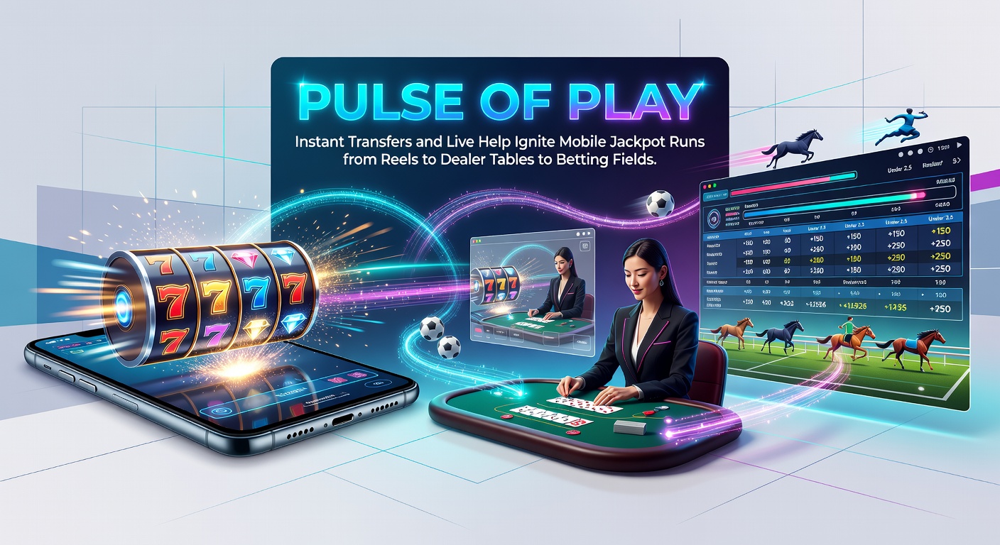 Mobile phone screen showing instant transfer confirmation amid vibrant slot reels, live dealer table, and sports betting odds