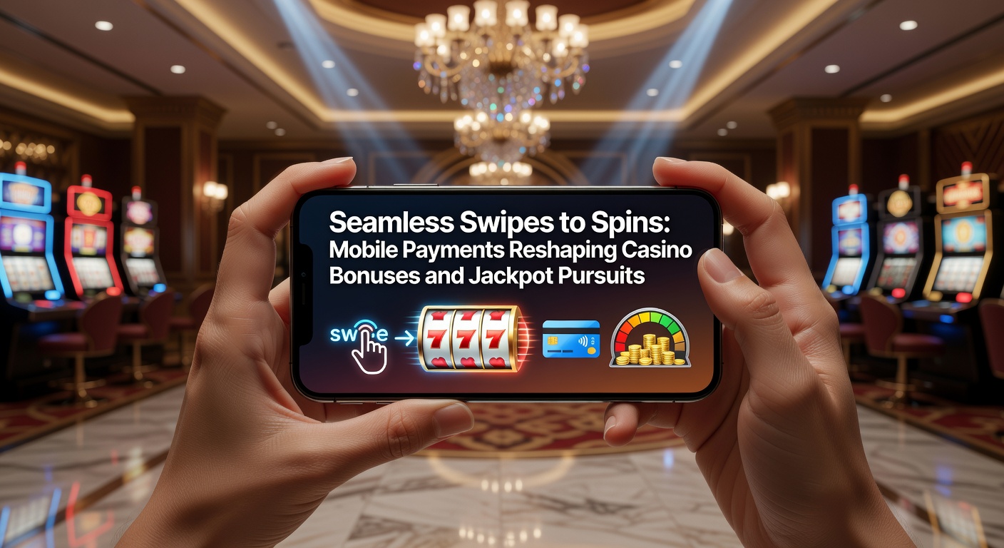 Smartphone screen showing a casino app interface with seamless mobile wallet payment options and glowing jackpot counters in the background