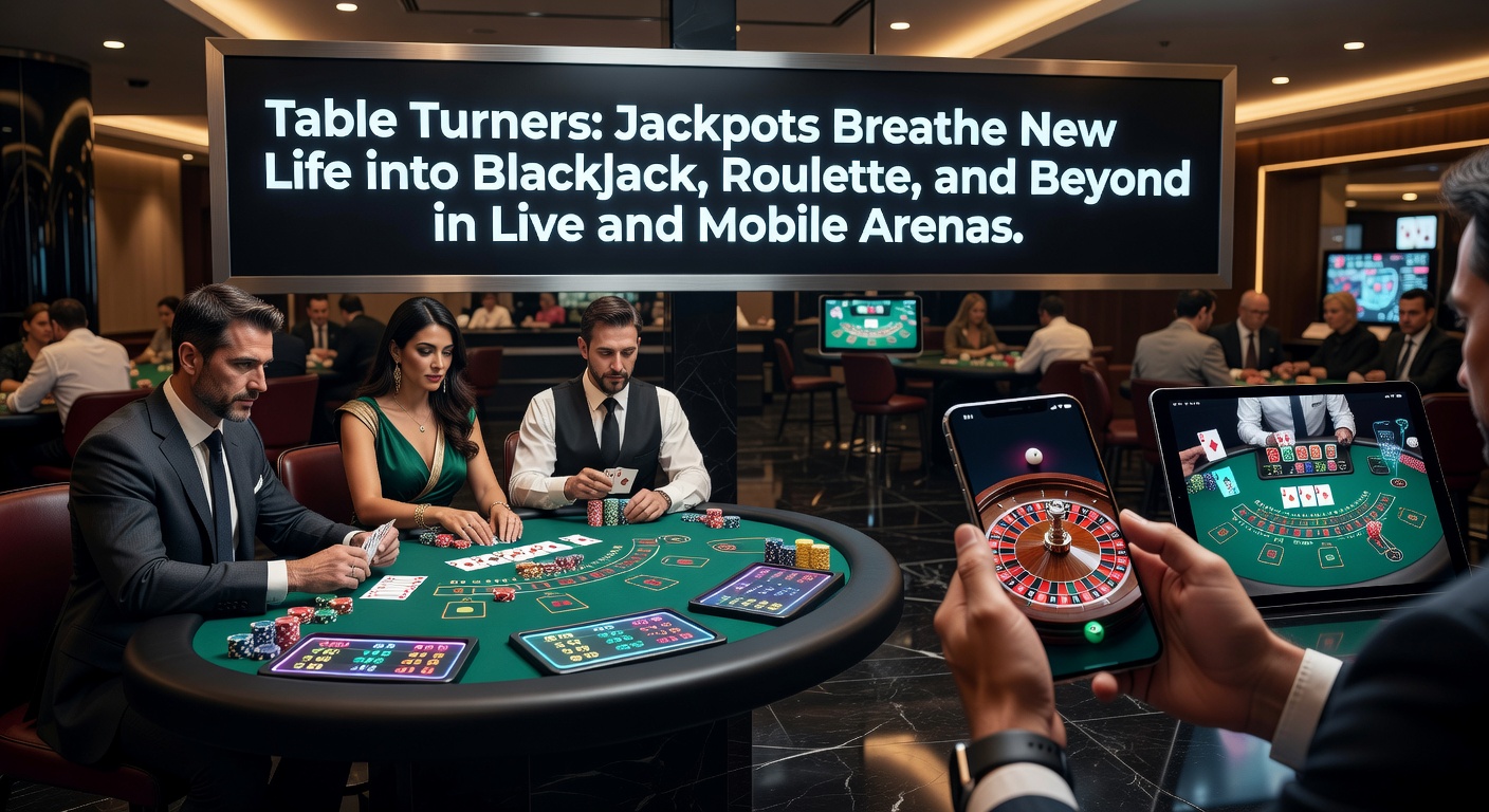 Vibrant blackjack table displaying a glowing progressive jackpot meter amid stacks of chips and dealer cards