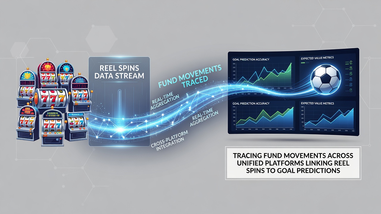 Unified gaming dashboard displaying slot reel activity connected to live sports goal prediction interfaces and fund transfer logs