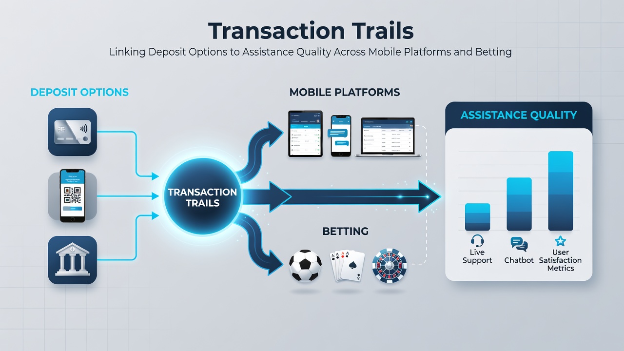 Mobile interface displaying linked deposit trails and assistance response metrics in betting markets